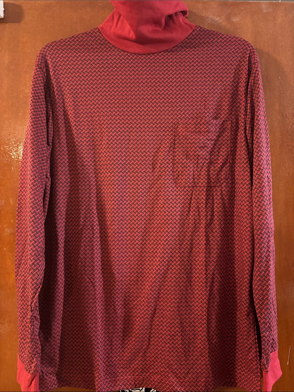 Men's Red Patterned Turtleneck Long-Sleeve Shirt